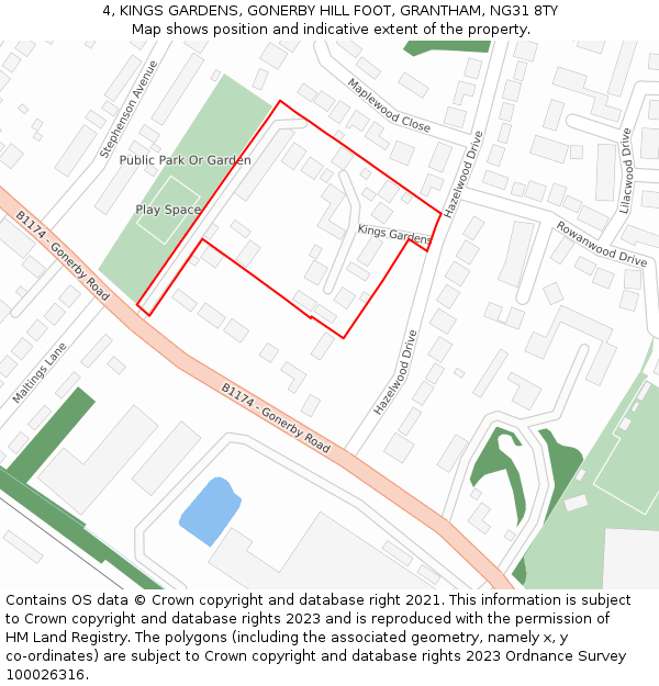 4, KINGS GARDENS, GONERBY HILL FOOT, GRANTHAM, NG31 8TY: Location map and indicative extent of plot