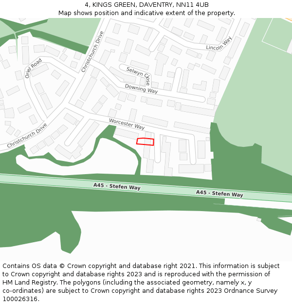 4, KINGS GREEN, DAVENTRY, NN11 4UB: Location map and indicative extent of plot