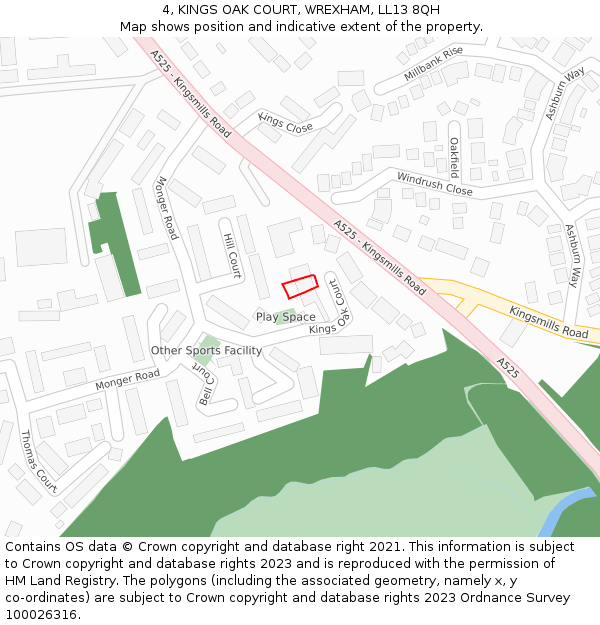 4, KINGS OAK COURT, WREXHAM, LL13 8QH: Location map and indicative extent of plot