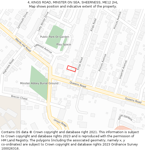 4, KINGS ROAD, MINSTER ON SEA, SHEERNESS, ME12 2HL: Location map and indicative extent of plot