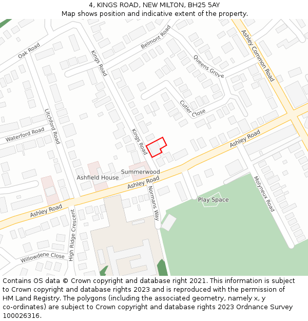 4, KINGS ROAD, NEW MILTON, BH25 5AY: Location map and indicative extent of plot