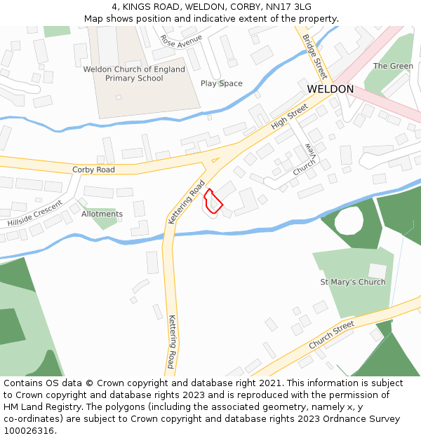 4, KINGS ROAD, WELDON, CORBY, NN17 3LG: Location map and indicative extent of plot