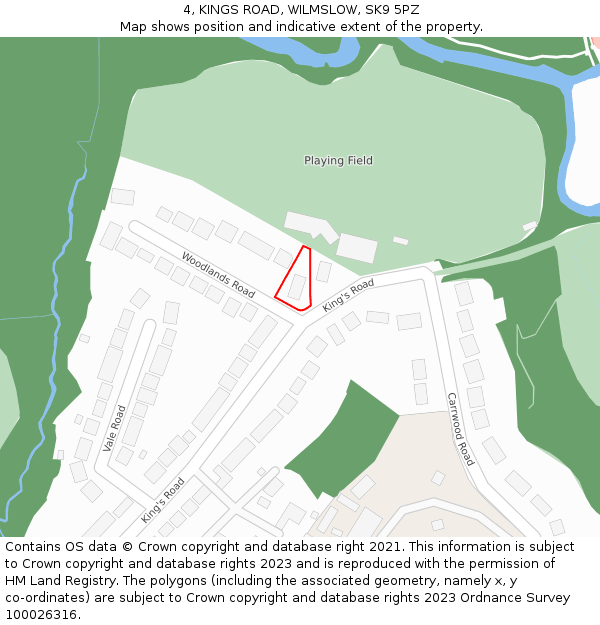 4, KINGS ROAD, WILMSLOW, SK9 5PZ: Location map and indicative extent of plot