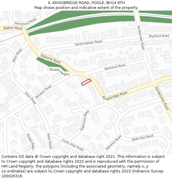 4, KINGSBRIDGE ROAD, POOLE, BH14 8TN: Location map and indicative extent of plot