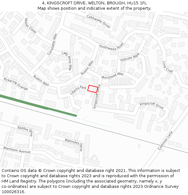 4, KINGSCROFT DRIVE, WELTON, BROUGH, HU15 1FL: Location map and indicative extent of plot