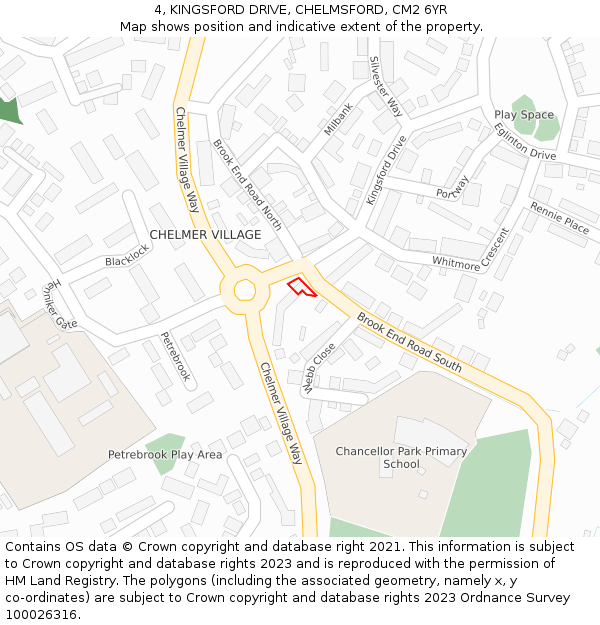 4, KINGSFORD DRIVE, CHELMSFORD, CM2 6YR: Location map and indicative extent of plot