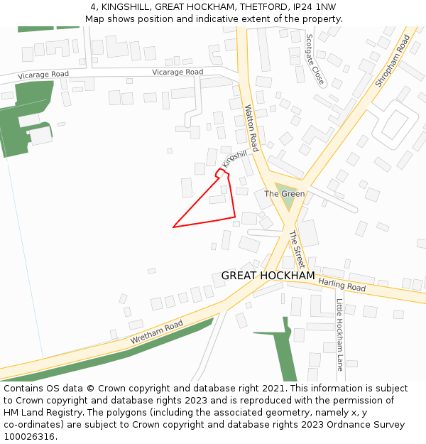 4, KINGSHILL, GREAT HOCKHAM, THETFORD, IP24 1NW: Location map and indicative extent of plot