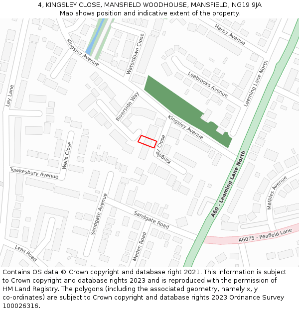 4, KINGSLEY CLOSE, MANSFIELD WOODHOUSE, MANSFIELD, NG19 9JA: Location map and indicative extent of plot