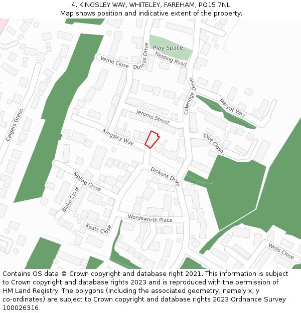 4, KINGSLEY WAY, WHITELEY, FAREHAM, PO15 7NL: Location map and indicative extent of plot