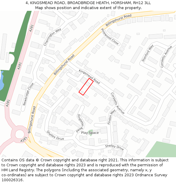 4, KINGSMEAD ROAD, BROADBRIDGE HEATH, HORSHAM, RH12 3LL: Location map and indicative extent of plot