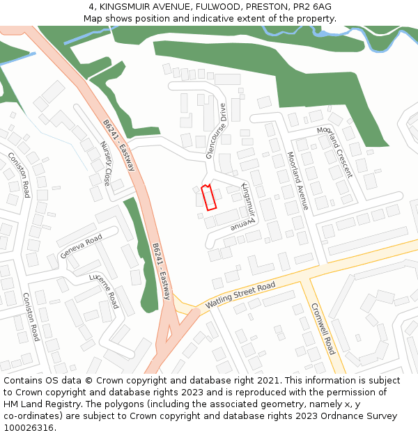 4, KINGSMUIR AVENUE, FULWOOD, PRESTON, PR2 6AG: Location map and indicative extent of plot