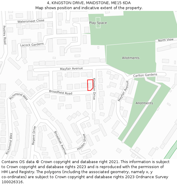 4, KINGSTON DRIVE, MAIDSTONE, ME15 6DA: Location map and indicative extent of plot