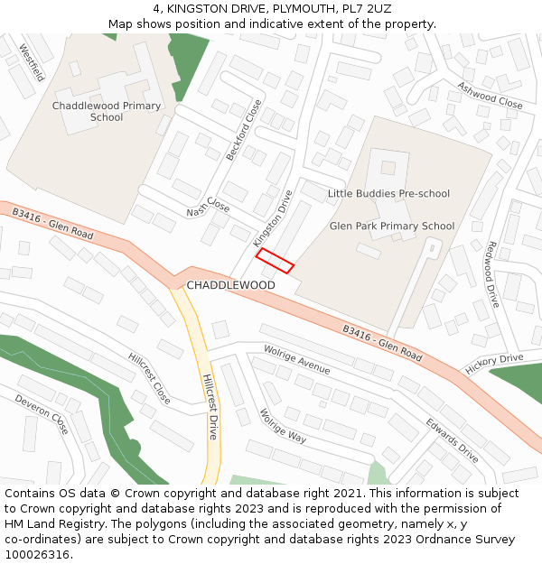 4, KINGSTON DRIVE, PLYMOUTH, PL7 2UZ: Location map and indicative extent of plot