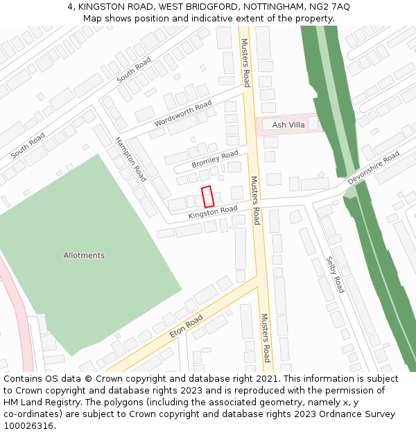 4, KINGSTON ROAD, WEST BRIDGFORD, NOTTINGHAM, NG2 7AQ: Location map and indicative extent of plot