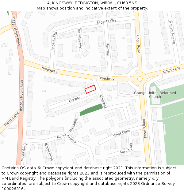 4, KINGSWAY, BEBINGTON, WIRRAL, CH63 5NS: Location map and indicative extent of plot