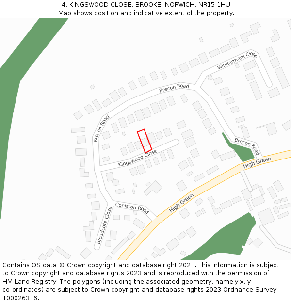 4, KINGSWOOD CLOSE, BROOKE, NORWICH, NR15 1HU: Location map and indicative extent of plot