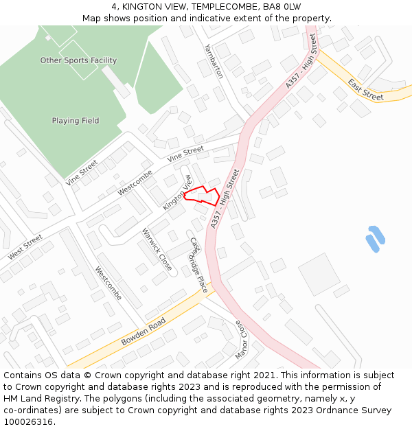 4, KINGTON VIEW, TEMPLECOMBE, BA8 0LW: Location map and indicative extent of plot