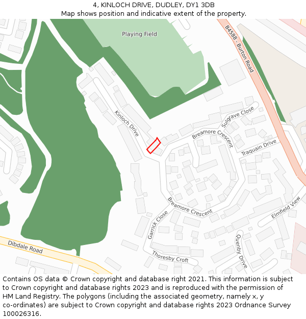 4, KINLOCH DRIVE, DUDLEY, DY1 3DB: Location map and indicative extent of plot