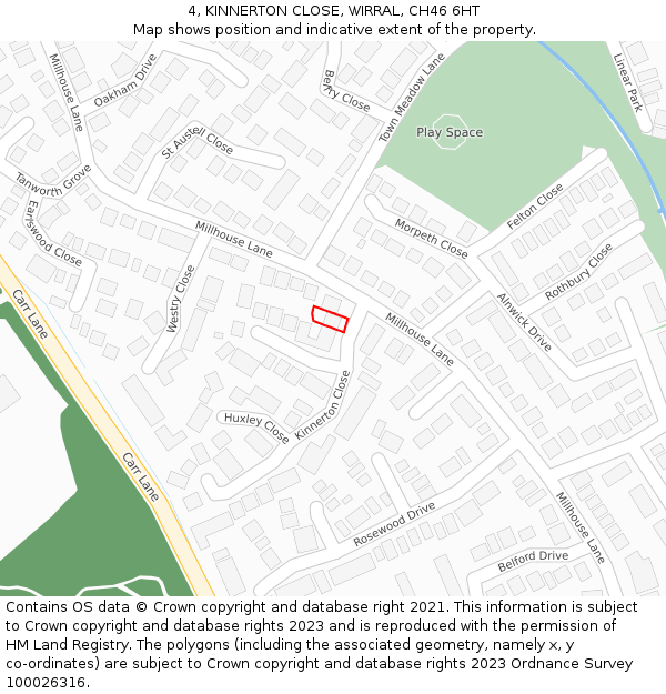 4, KINNERTON CLOSE, WIRRAL, CH46 6HT: Location map and indicative extent of plot