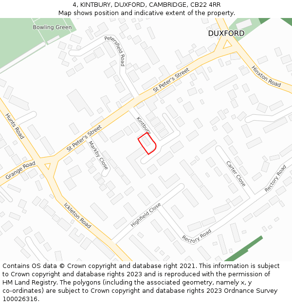 4, KINTBURY, DUXFORD, CAMBRIDGE, CB22 4RR: Location map and indicative extent of plot