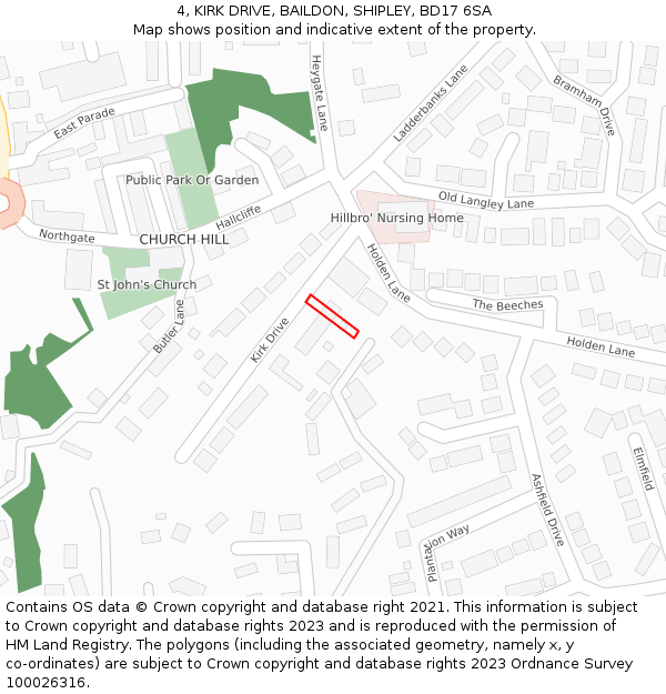 4, KIRK DRIVE, BAILDON, SHIPLEY, BD17 6SA: Location map and indicative extent of plot