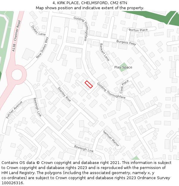 4, KIRK PLACE, CHELMSFORD, CM2 6TN: Location map and indicative extent of plot