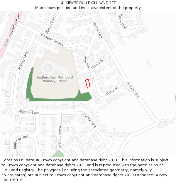 4, KIRKBECK, LEIGH, WN7 3EF: Location map and indicative extent of plot