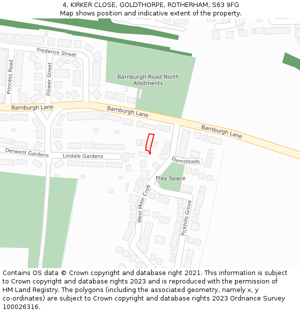 4, KIRKER CLOSE, GOLDTHORPE, ROTHERHAM, S63 9FG: Location map and indicative extent of plot