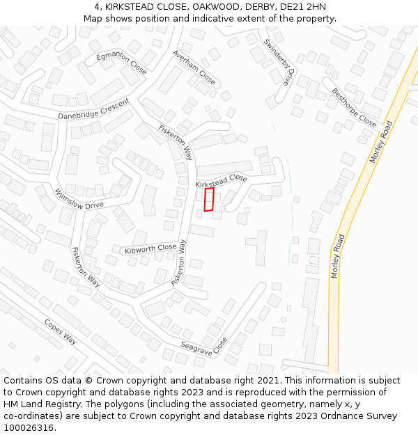 4, KIRKSTEAD CLOSE, OAKWOOD, DERBY, DE21 2HN: Location map and indicative extent of plot