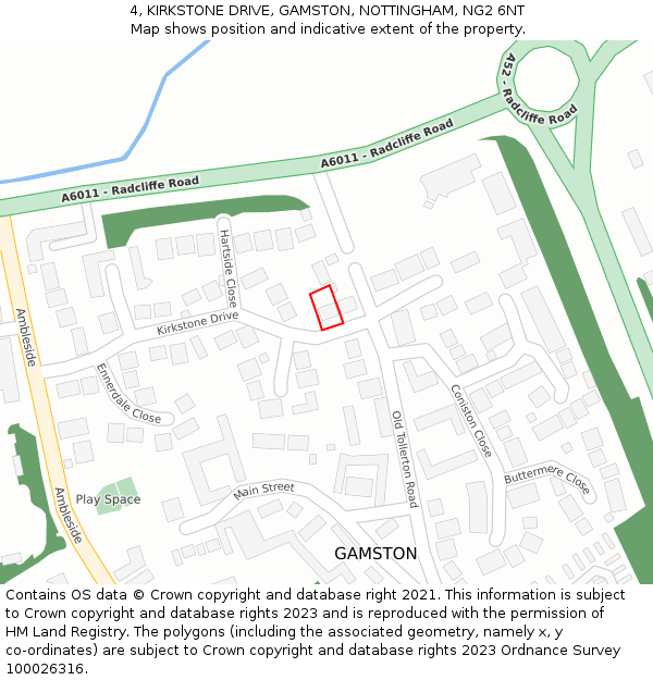 4, KIRKSTONE DRIVE, GAMSTON, NOTTINGHAM, NG2 6NT: Location map and indicative extent of plot