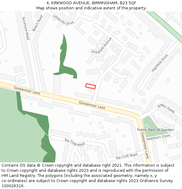 4, KIRKWOOD AVENUE, BIRMINGHAM, B23 5QF: Location map and indicative extent of plot