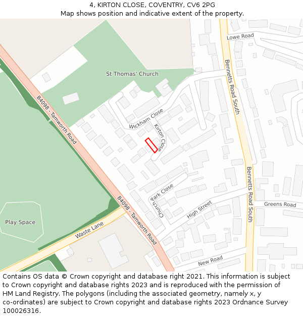 4, KIRTON CLOSE, COVENTRY, CV6 2PG: Location map and indicative extent of plot