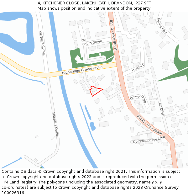 4, KITCHENER CLOSE, LAKENHEATH, BRANDON, IP27 9FT: Location map and indicative extent of plot