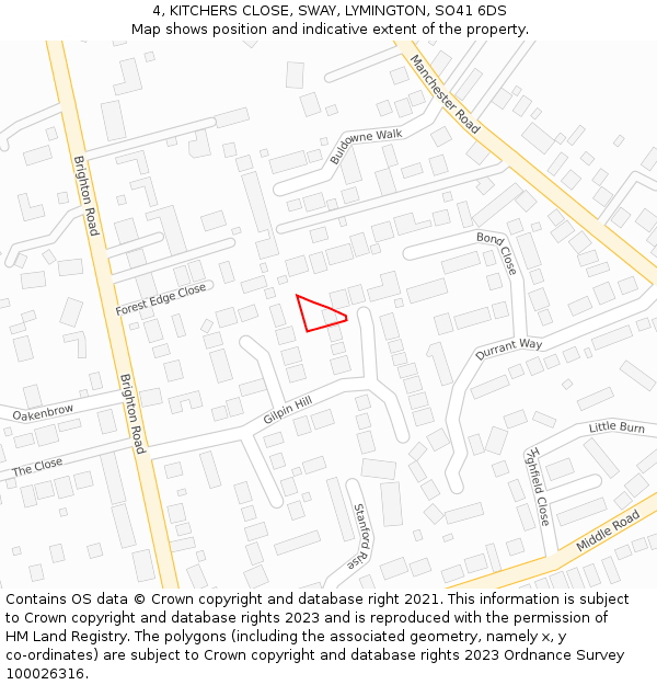 4, KITCHERS CLOSE, SWAY, LYMINGTON, SO41 6DS: Location map and indicative extent of plot