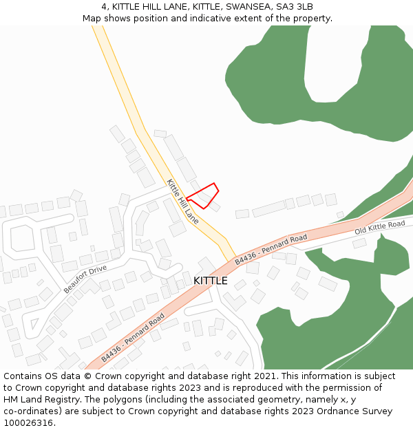 4, KITTLE HILL LANE, KITTLE, SWANSEA, SA3 3LB: Location map and indicative extent of plot