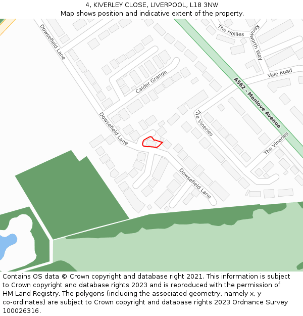 4, KIVERLEY CLOSE, LIVERPOOL, L18 3NW: Location map and indicative extent of plot