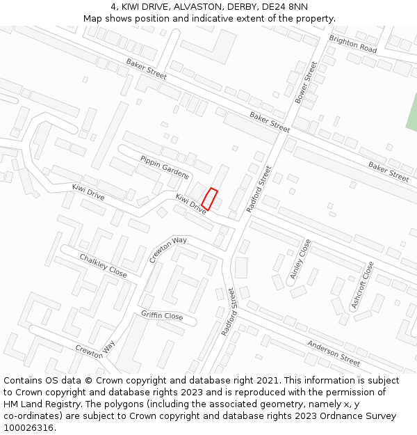 4, KIWI DRIVE, ALVASTON, DERBY, DE24 8NN: Location map and indicative extent of plot