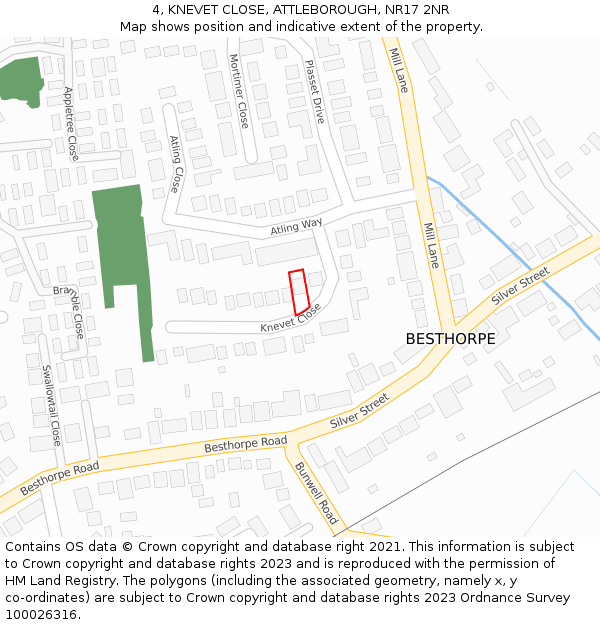 4, KNEVET CLOSE, ATTLEBOROUGH, NR17 2NR: Location map and indicative extent of plot