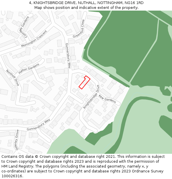 4, KNIGHTSBRIDGE DRIVE, NUTHALL, NOTTINGHAM, NG16 1RD: Location map and indicative extent of plot