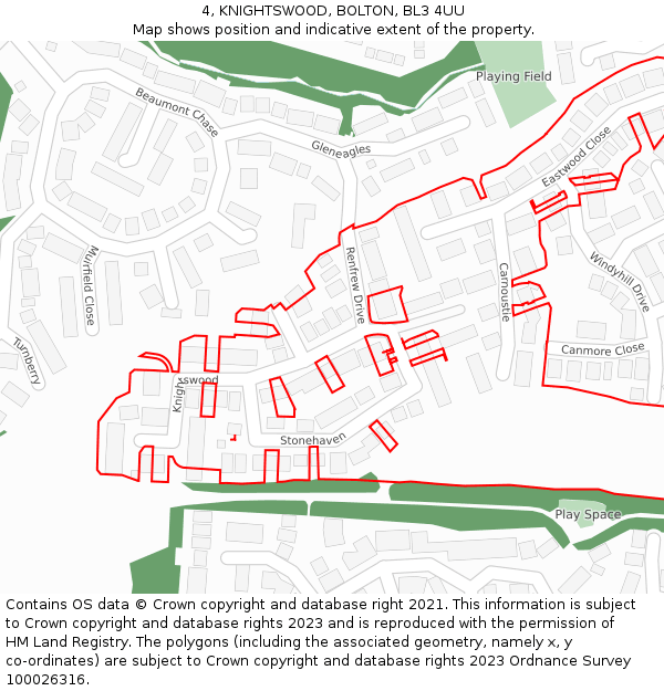 4, KNIGHTSWOOD, BOLTON, BL3 4UU: Location map and indicative extent of plot