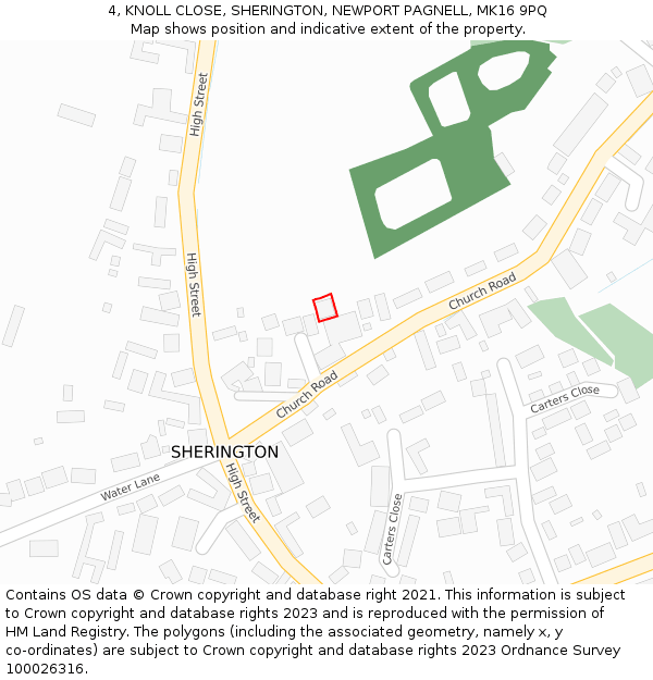 4, KNOLL CLOSE, SHERINGTON, NEWPORT PAGNELL, MK16 9PQ: Location map and indicative extent of plot