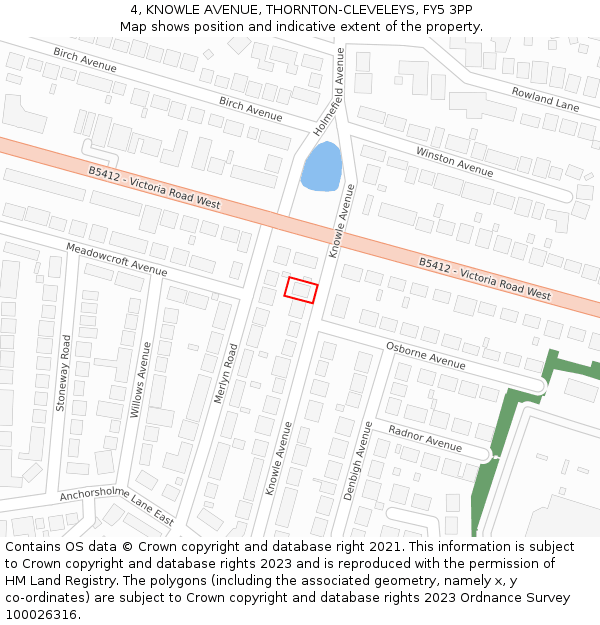 4, KNOWLE AVENUE, THORNTON-CLEVELEYS, FY5 3PP: Location map and indicative extent of plot