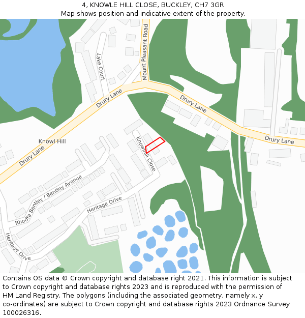 4, KNOWLE HILL CLOSE, BUCKLEY, CH7 3GR: Location map and indicative extent of plot