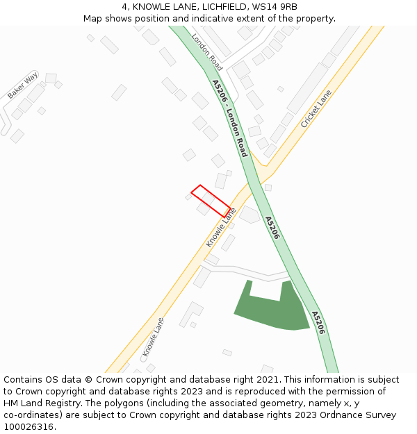 4, KNOWLE LANE, LICHFIELD, WS14 9RB: Location map and indicative extent of plot