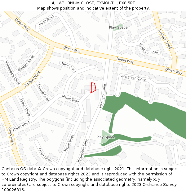 4, LABURNUM CLOSE, EXMOUTH, EX8 5PT: Location map and indicative extent of plot