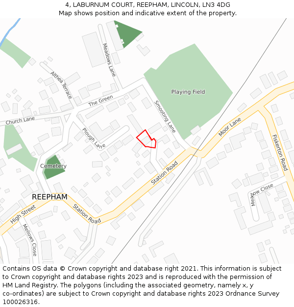 4, LABURNUM COURT, REEPHAM, LINCOLN, LN3 4DG: Location map and indicative extent of plot