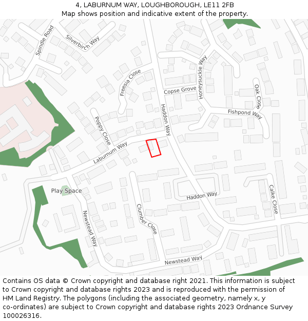 4, LABURNUM WAY, LOUGHBOROUGH, LE11 2FB: Location map and indicative extent of plot
