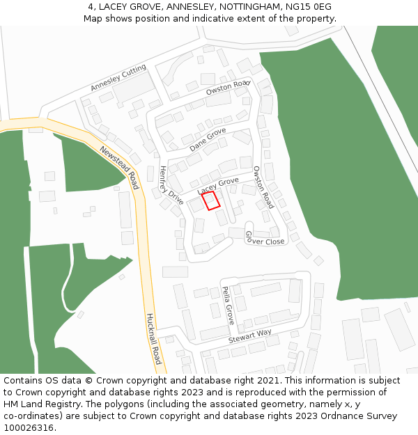 4, LACEY GROVE, ANNESLEY, NOTTINGHAM, NG15 0EG: Location map and indicative extent of plot