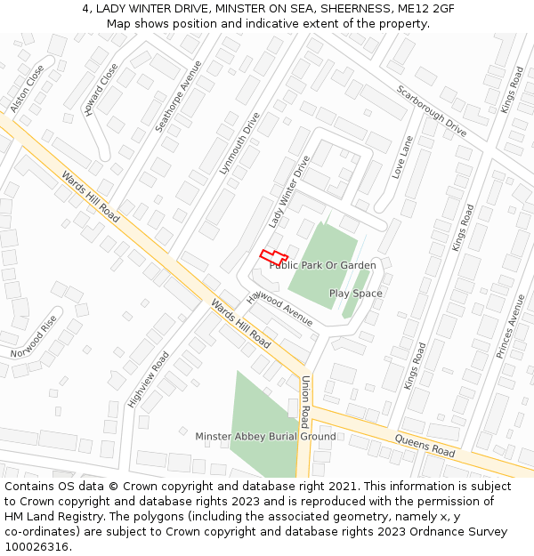 4, LADY WINTER DRIVE, MINSTER ON SEA, SHEERNESS, ME12 2GF: Location map and indicative extent of plot
