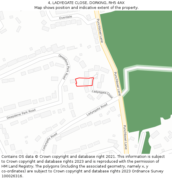 4, LADYEGATE CLOSE, DORKING, RH5 4AX: Location map and indicative extent of plot